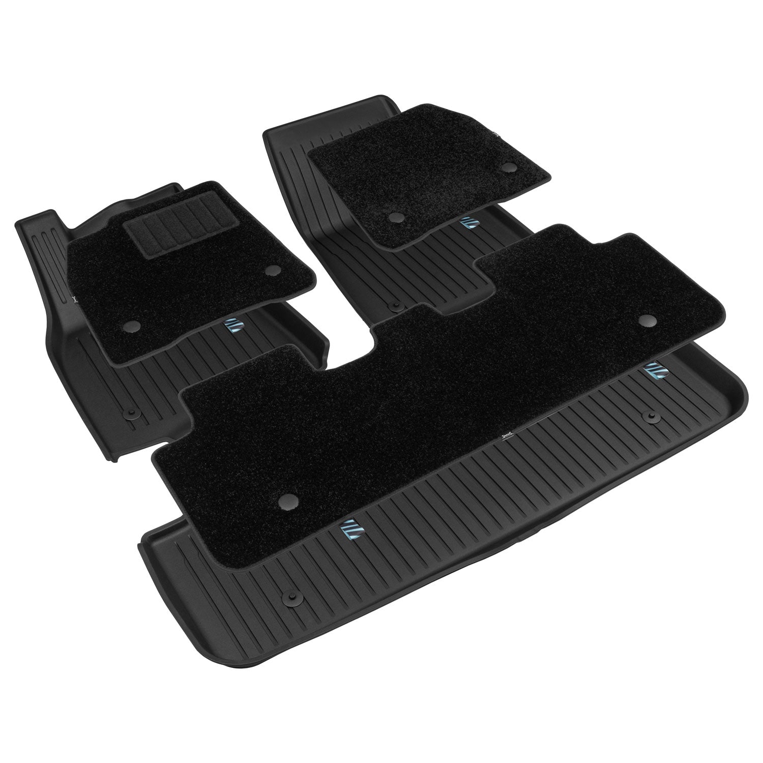 HaloBLk Double-Layer Floor Mats for Model Y Juniper – Front & Rear Boot Liners + Seat-Back Protectors (4-Piece Set)