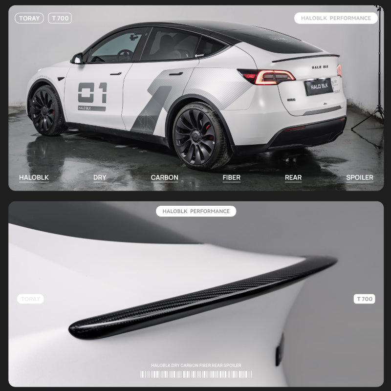 HaloBLk Model 3 / Model Y / Highland Model 3 / Juniper Model Y Real Carbon Fibre Rear Spoiler – Matte Black