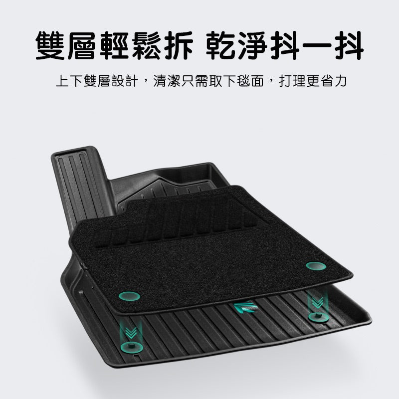 HaloBLk Double-Layer Floor Mats for Model Y Juniper – Front & Rear Boot Liners + Seat-Back Protectors (4-Piece Set)