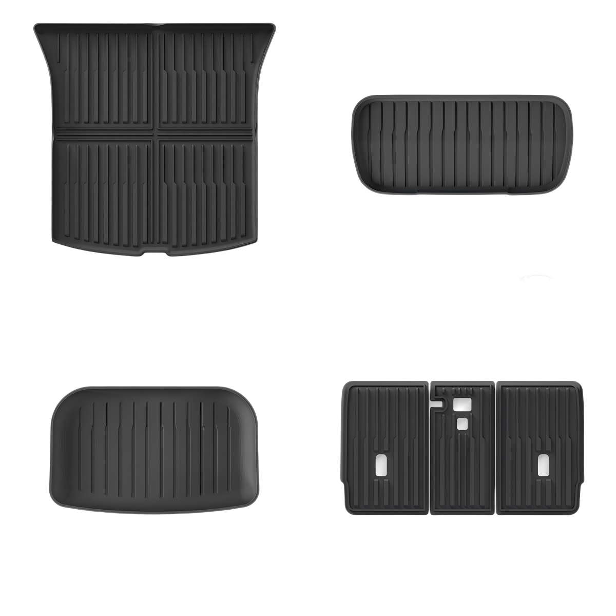 HaloBLk Double-Layer Floor Mats for Model Y Juniper – Front & Rear Boot Liners + Seat-Back Protectors (4-Piece Set)